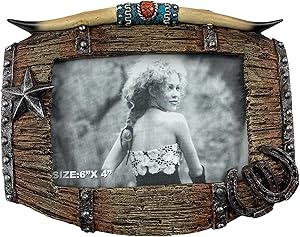 Urbalabs Cowboy Longhorn and Barrel Western Decor Picture Frame 6 x 4 Country Gifts Farmhouse Picture Frames Photo Frame Wall Hanging or Standing 6x4 Elaborate Picture Frame Picture Box