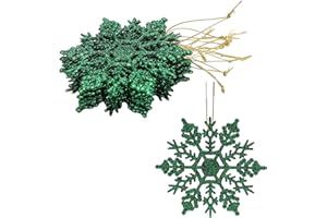 Christmas Concepts® Pack of 12-10cm Glitter Snowflake Hanging Decorations - Christmas Decorations (Green)
