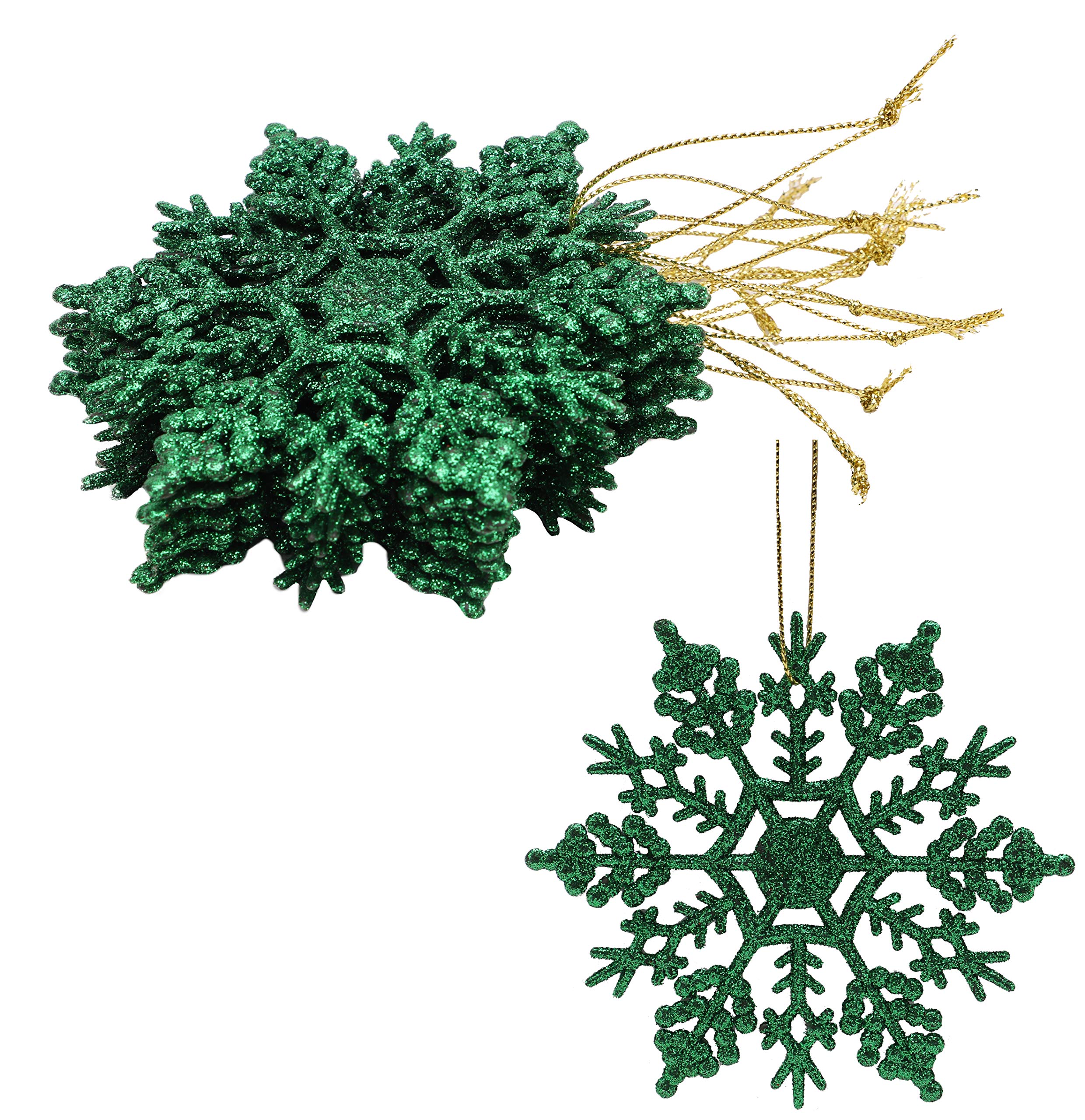 Christmas Concepts® Pack of 12-10cm Glitter Snowflake Hanging Decorations - Christmas Decorations (Green)