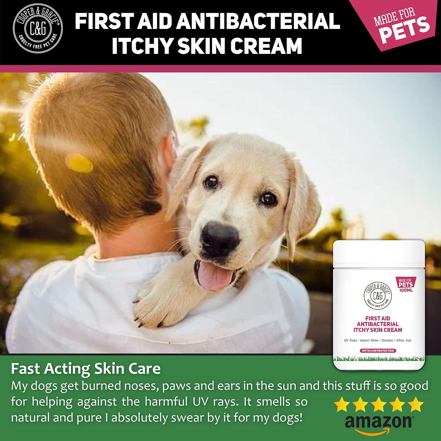 C&G Pets First Aid Antibacterial Itchy Skin Cream with SPF 50, White, 100 ml (Pack of 1) - Image 5