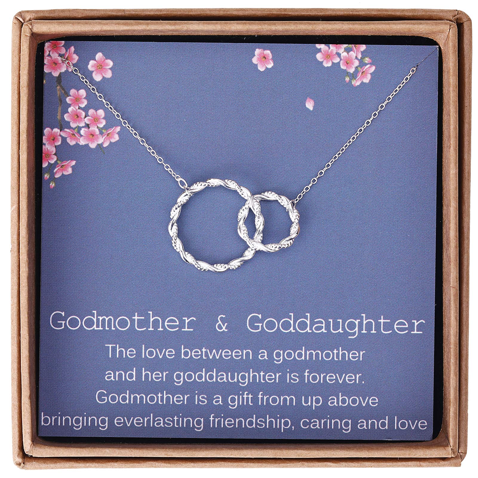 Giuesytic Gifts for Godmother from Goddaughter - Sterling Silver Twisted Intertwined Double Circle Necklace Jewelry -Godmother Goddaughter Birthday with Message Card & Gift Box