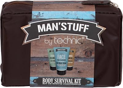 Technic Man'stuff Wash Bag Bath & Body Gift Set 2x Shower Gel 1x Face Wash