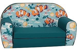Delsit Versatile 2 in 1 Foldable Sofa & Bed for Toddler, Kids - Convertible Soft, Comfy Couch & Furniture w/Washable Cover (Clown Fish)