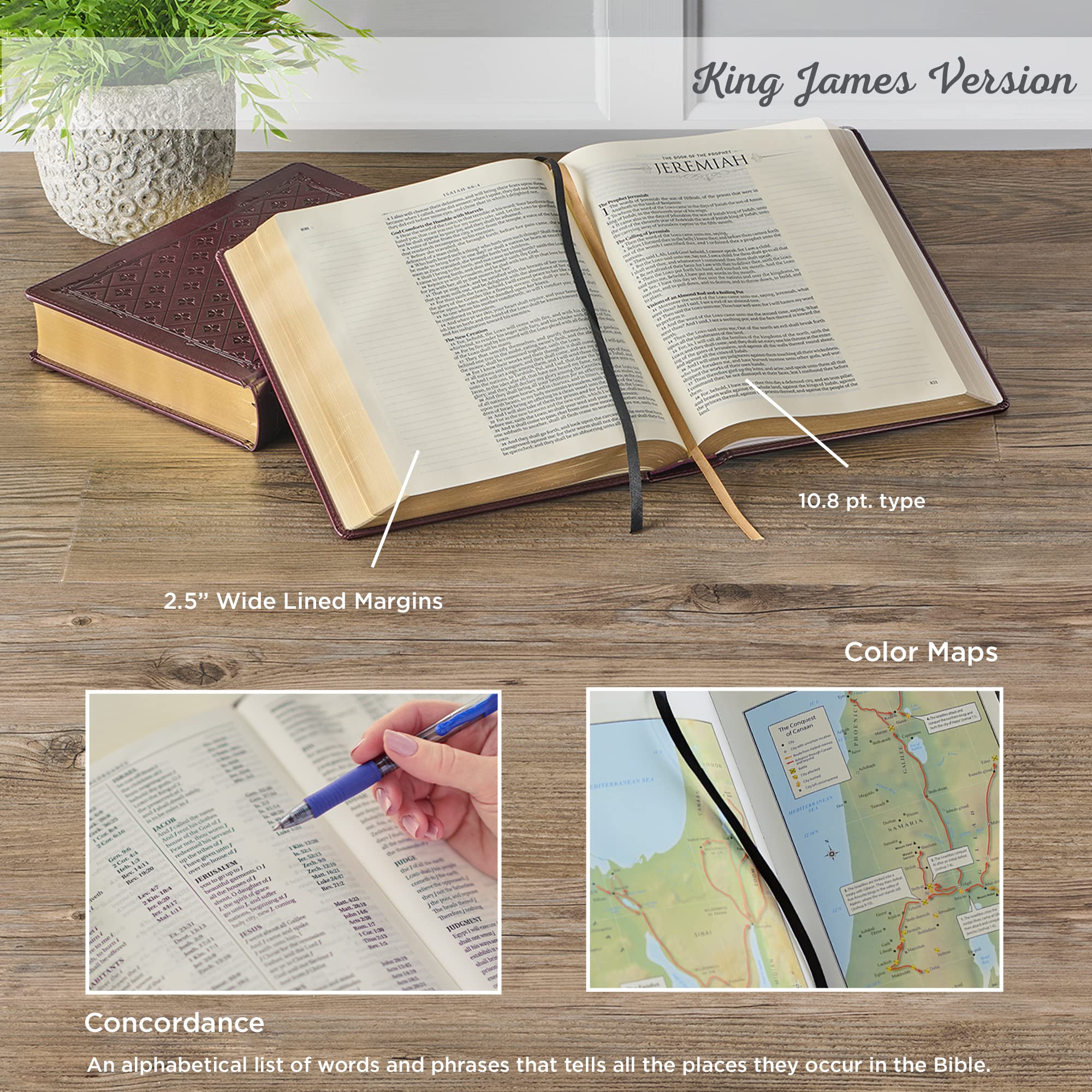 KJV Holy Bible, Large Print Note-taking Bible, Faux Leather Hardcover - King James Version, Burgundy (KJV Note-taking Editions)