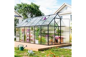 CDCASA 12.4x6.2 FT Greenhouse for Outdoors, Large Polycarbonate Greenhouse Aluminum Greenhouses w/Vent Window, Swing Door & Easy Assembly Walk-in Green House for Patio, Backyard, Garden, Black