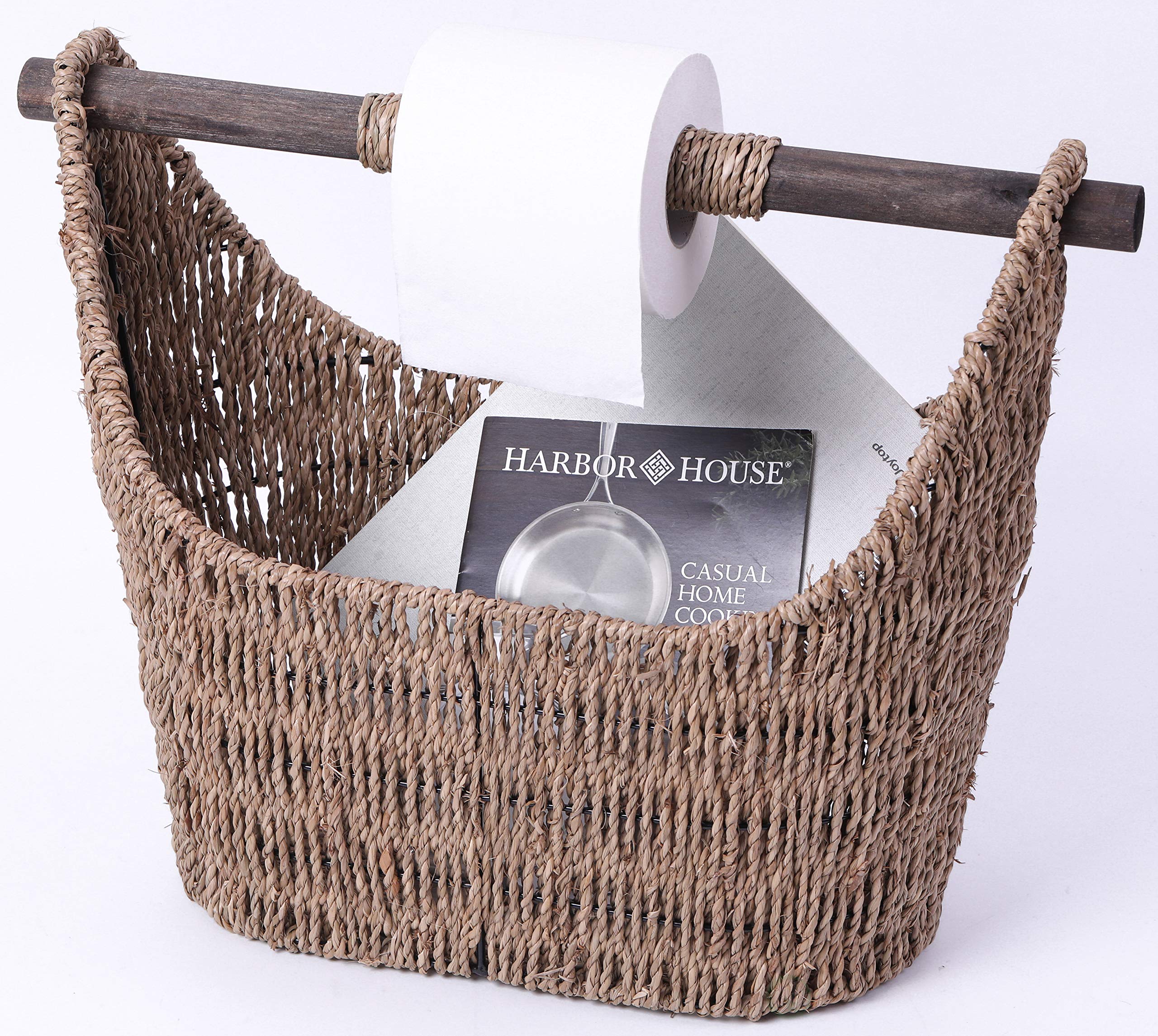 Photo 1 of  MISSING MIDDLE ROD  Vintiquewise Free Standing Magazine and Toilet Paper Holder Basket with Wooden Rod