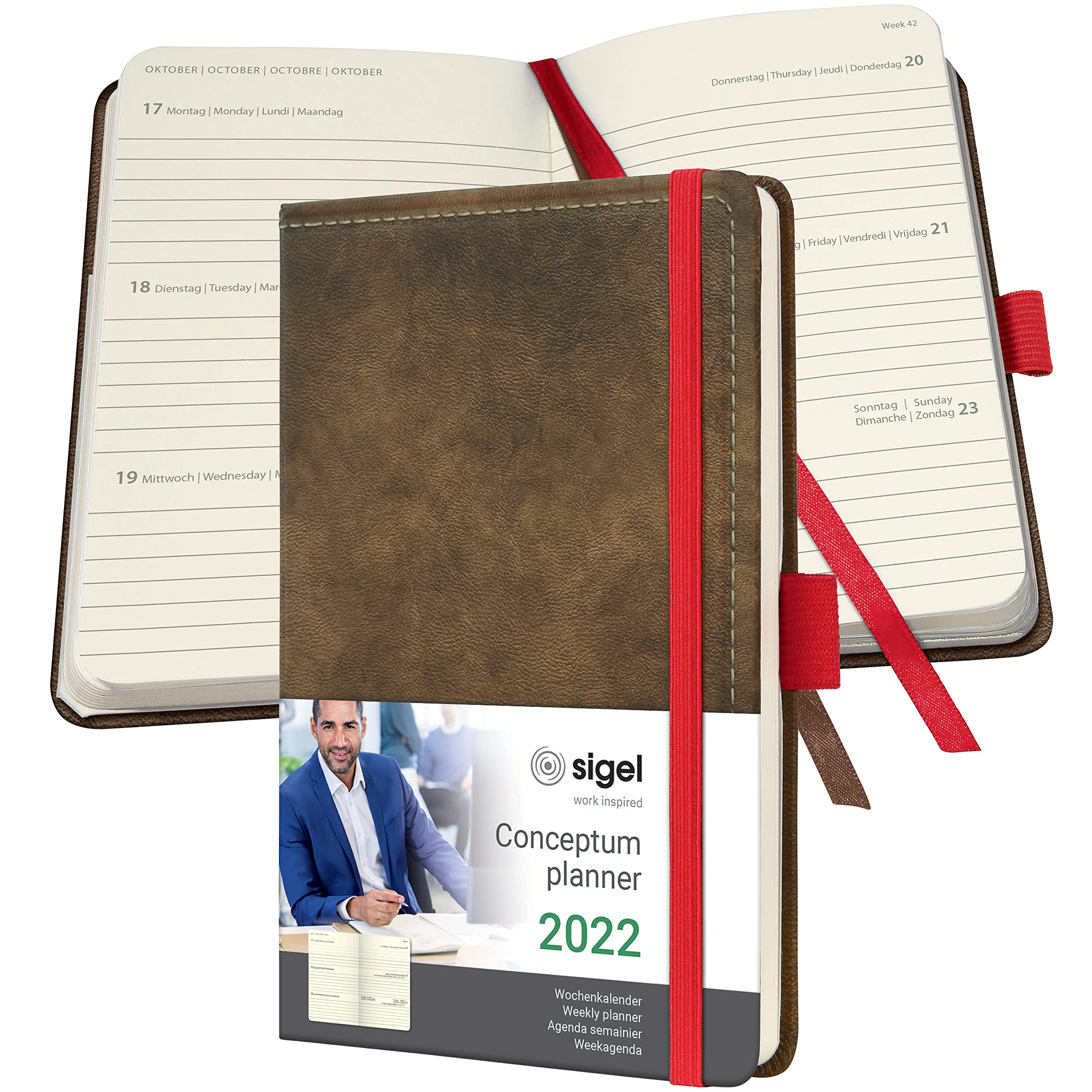 Sigel C2256 Conceptum Weekly Planner 2022 - Vintage Design - Faux Leather - 9,5 x 15 cm - hardcover - 176 Pages - Brown