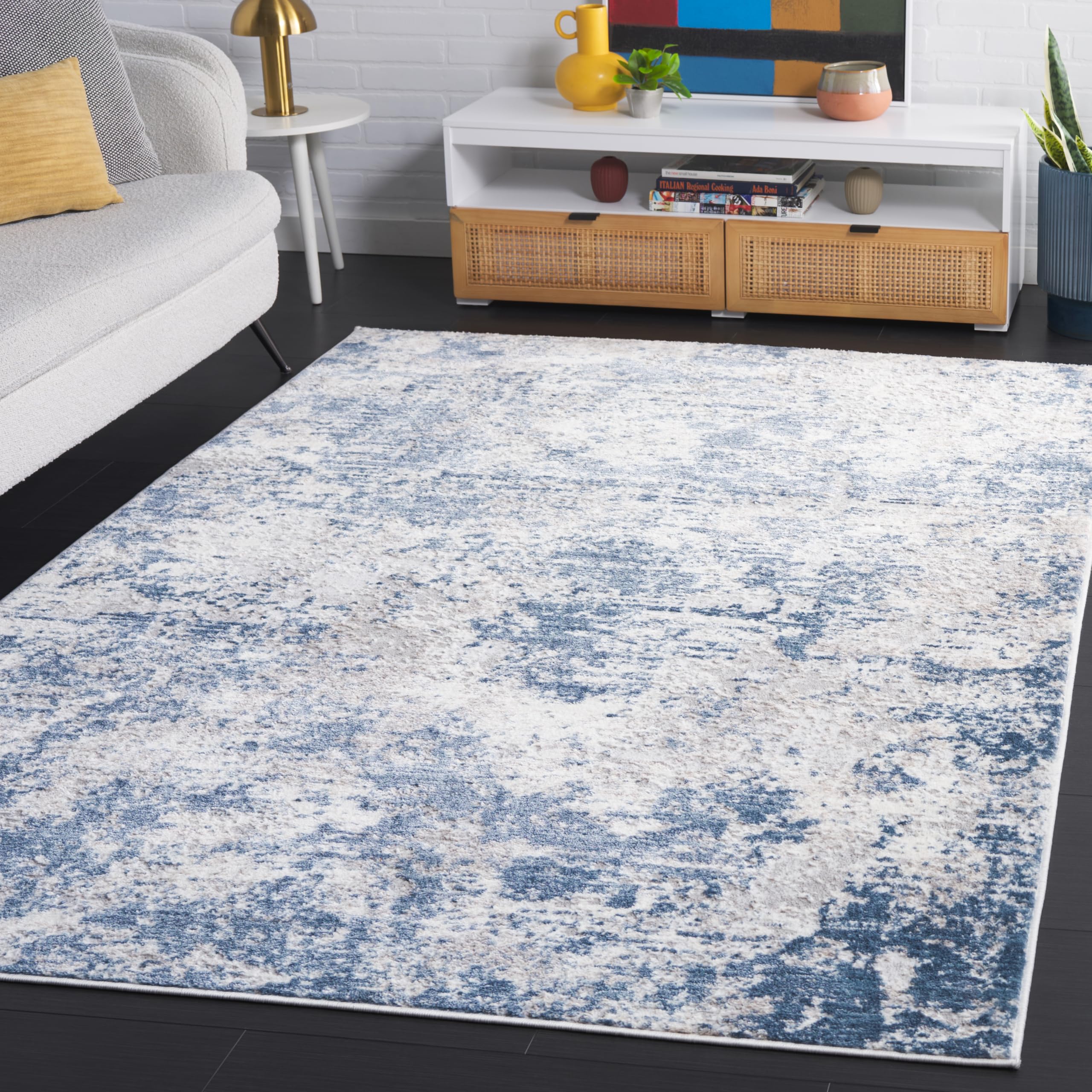 SAFAVIEH Amelia Collection Area Rug - 9' x 12', Dark Blue & Grey, Modern Abstract Design, Non-Shedding & Easy Care, Ideal for The Living Room, Dining, Bedroom (ALA705M) Image