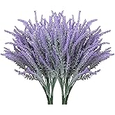 Besteek 10 Bundles Fake Flowers Artificial Lavender Faux Plastic Plants Purple Flowers for Home Wedding Kitchen Garden Patio Porch Window Box Office Table Centerpieces Indoor Outdoor Decor, Purple