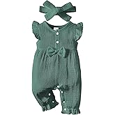 Renotemy Baby Girl Clothes Romper Infant Summer Bodysuit Outfits Cotton Linen Jumpsuits Newborn Essential Preemie Clothes
