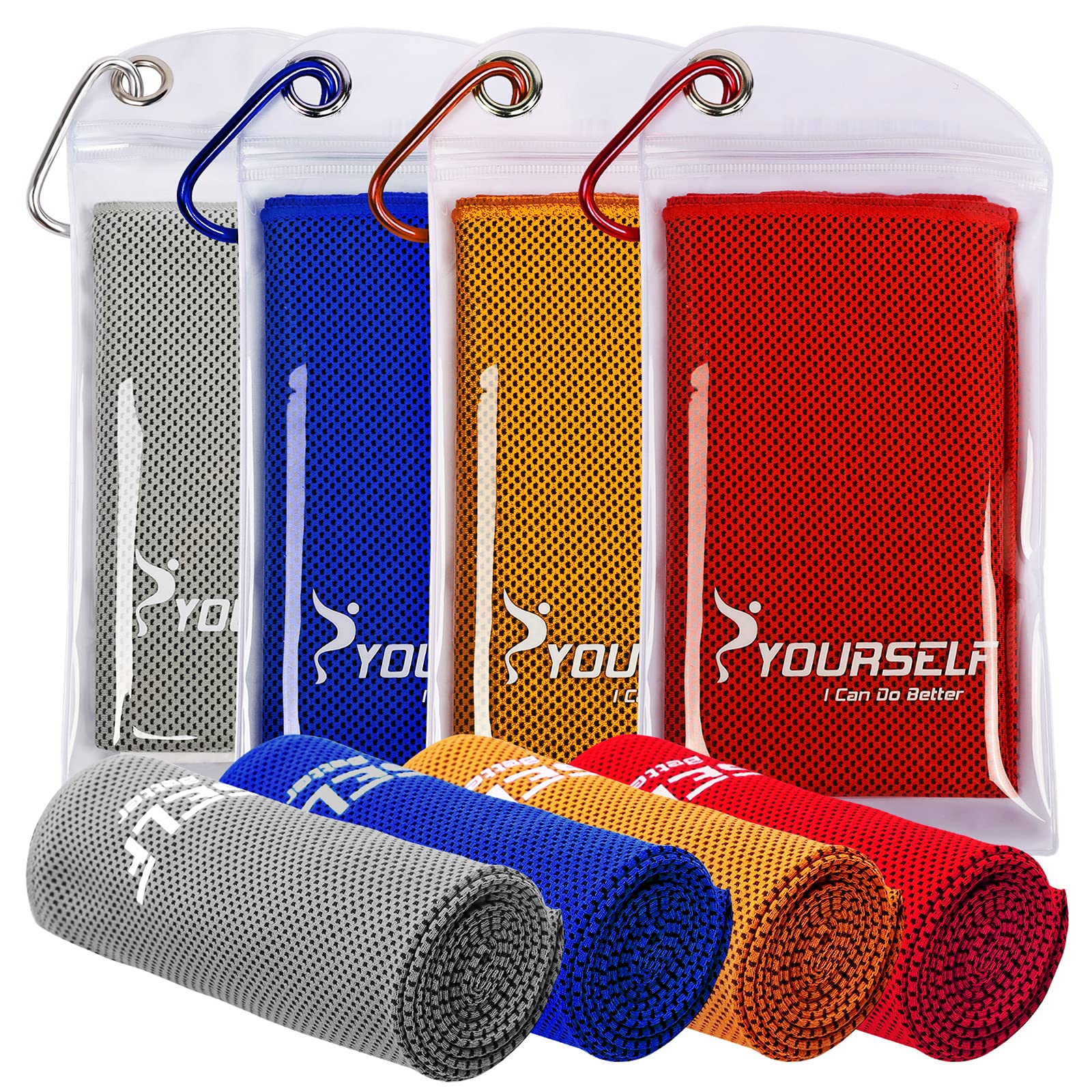 SYOURSELF Cooling Towels for Neck and Face, 4 Pack 40" x 12" Cooling Towel for Hot Weather, Soft Breathable Instant Cool Chilly Pad for Sports Golf Yoga Gym Athletes Camping Ice Towels