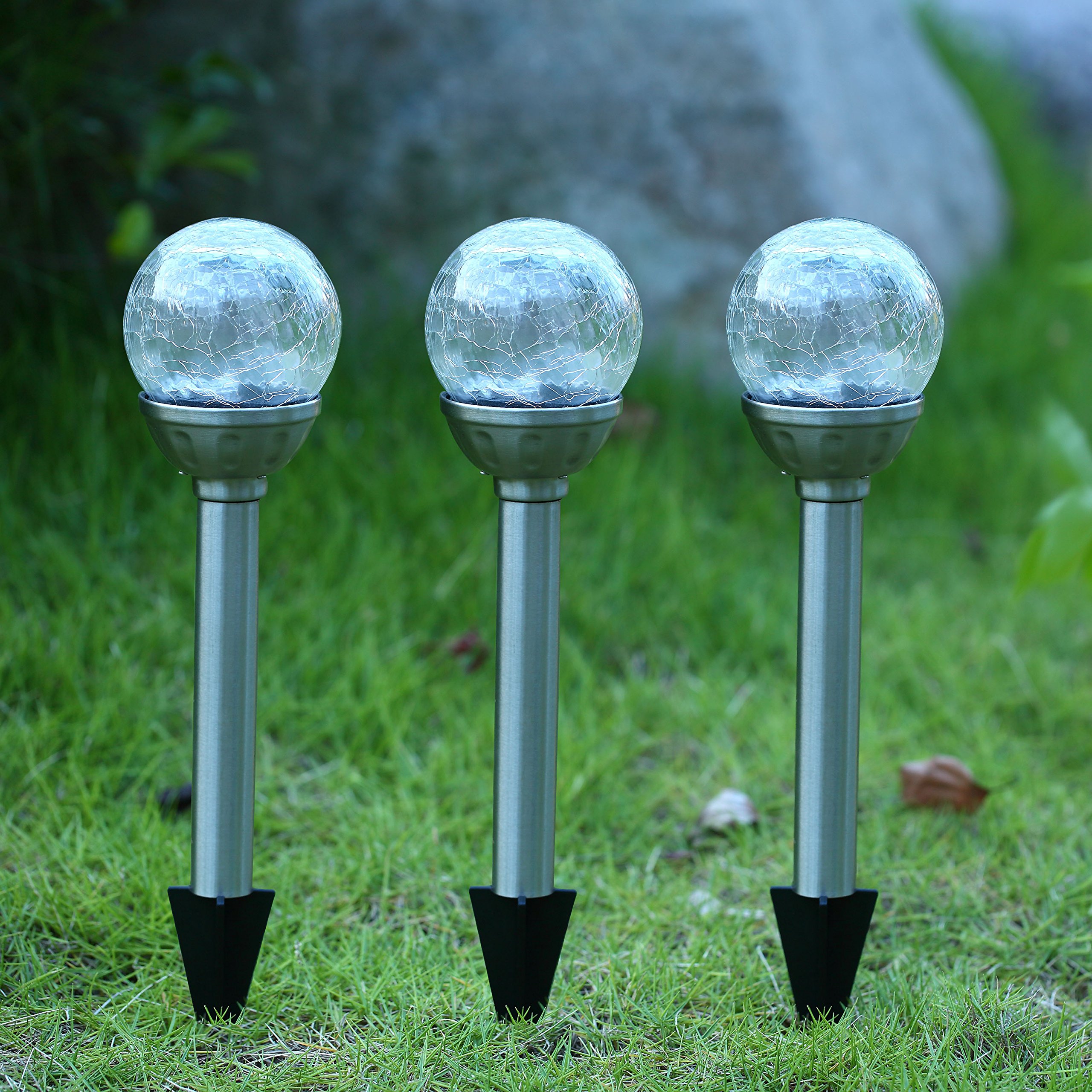 Twinkle Star Solar Pathway Lights Crackle Glass Globe Solar Lights