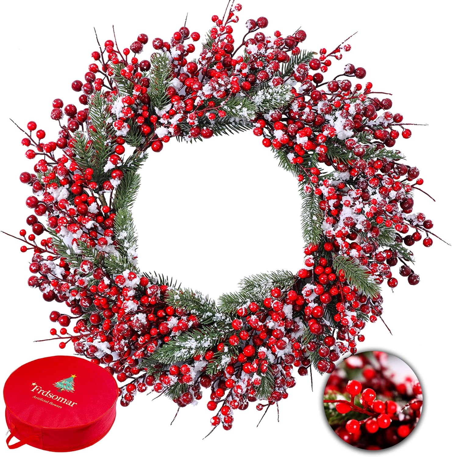 Frdsomar Large Berry Christmas Wreath with Storage