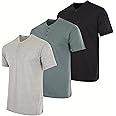 Real Essentials 3 Pack: Men's Cotton Short & Long Sleeve Henley T-Shirt Performance Activewear (Available in Big & Tall)