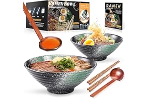 YTLEMON Ramen Bowls Set of Ceramic, 2 Sets of 34 Ounces Large Japanese Serving Bowls with Chopsticks and Spoons for Pho Soup Pasta Salad, Essential Dinnerware for New Apartments Suitable as Housewarming Gifts