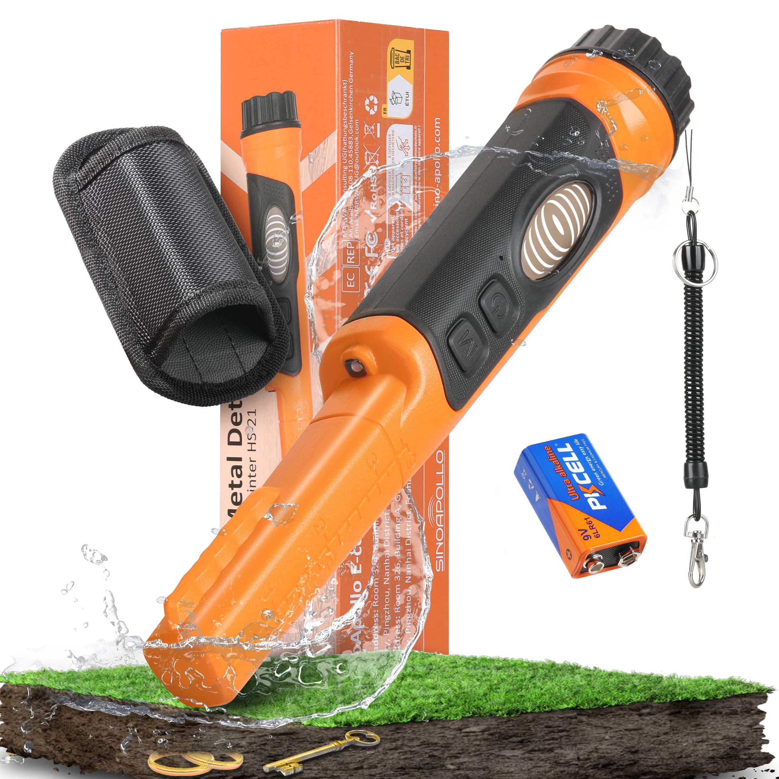 Photo 1 of SinoApollo Fully Waterproof Handheld Metal Detector Pinpointer for Adults and Kids, Small Pin Pointer Wand. LCD Display, High Accuracy, 3 Alert Mode, Professional for Gold,Coins on Beach, Underground