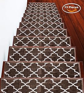 Stair Treads Trellisville Collection Contemporary, Cozy, Vibrant and Soft Stair Treads | Brown & White, 9" x 28" | Pack of 13 [100% Polypropylene] | Tape Included