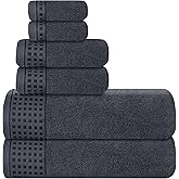 GLAMBURG 100% Cotton Ultra Soft 6 Pack Towel Set, Contains 2 Bath Towels 28x55 Inches, 2 Hand Towels 16x24 Inches & 2 Wash Coths 12x12 Inches, Compact Absorbent Lightweight & Quickdry - Charcoal Grey