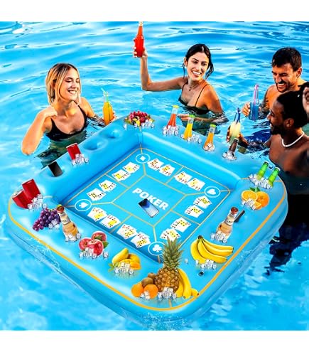 Mesa Flotante Inflable Para Piscina Con Portavasos Y Barajas – Ideal Para Juegos Y Bebidas En El Agua – Diversión Para Familia Y Amigos