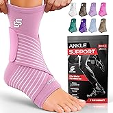 Sleeve Stars Ankle Brace for Women & Men, Ankle Wrap for Sprained Ankle, Compression Sleeve for Plantar Fasciitis Relief, Easy Customizable Support: w/Removable Strap (Single/L:12"-13"/Baby Pink)