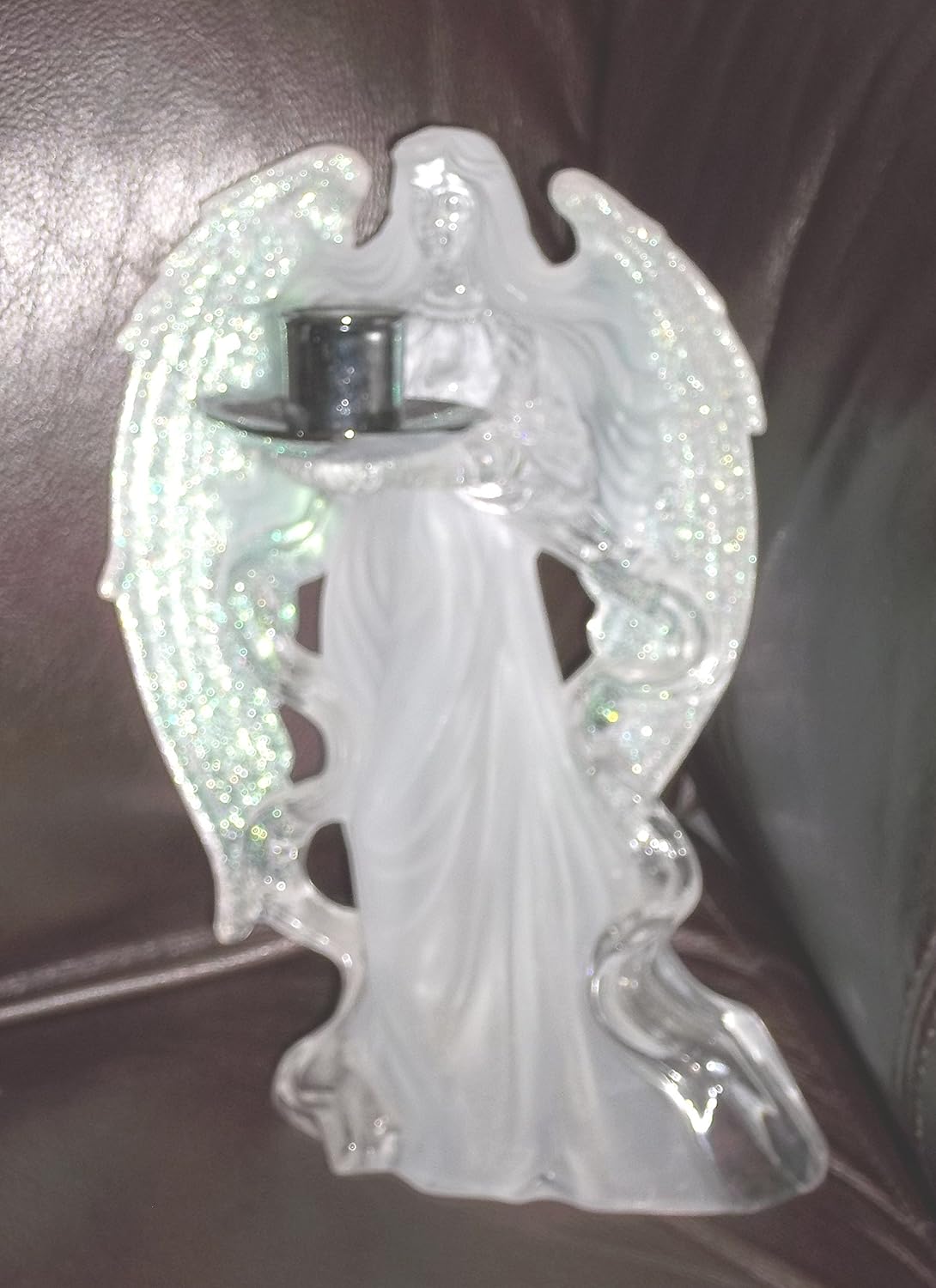 Frosted Acrylic Angel Candle Holder with Sparkling Wings 9