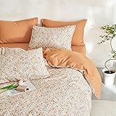 Wake In Cloud - Floral Comforter Set, Cute Vintage Flower Cottagecore Aesthetic for Women Teen Girls, Soft Lightweight Dorm Bedding, 3 Pieces, Cream Orange, Full Size