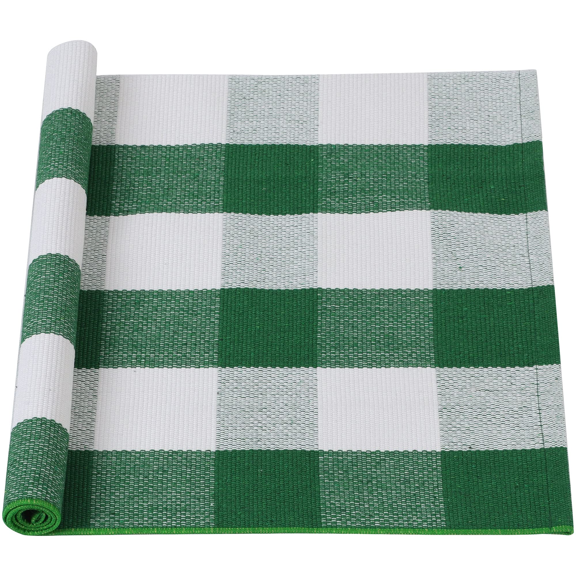 sourcing map Cotton Plaid Door Mat, Green & White Area Floor Rugs, Checkered Carpet for Indoor/Outdoor, Woven Washable Buffalo Mat, Retro Doormat Runner Rug for Front Porch/Kitchen 24"x35"