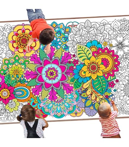 PHOGARY Giant Mandala Coloring Poster - 55x23 Inch Large Wall Art, Tablecloth, DIY Craft For Kids & Adults
