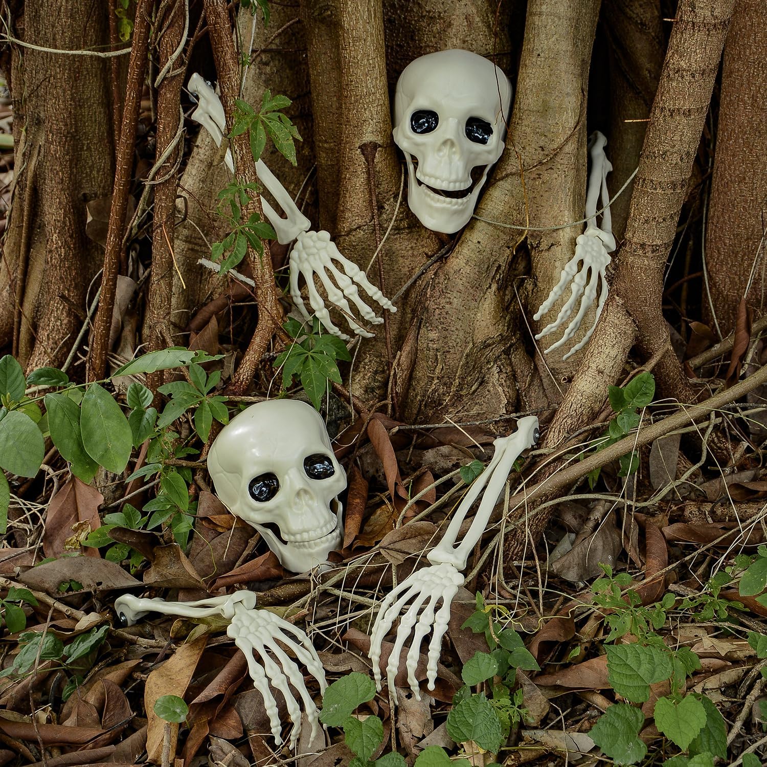 Decorative Garden Stakes - Halloween Realistic Skeleton Stakes Zombie Ghost Arm Stake Severed Plastic Skeleton Hands Yard Signs for Halloween Props Decorations (Skull and Arm Stakes- 6 Pcs)