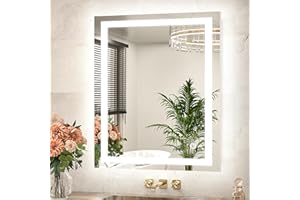 TETOTE LED Light up Bathroom Mirror with Lights 24 x 30 Brighter Frontlit and Backlit Lighted Mirror for Bathroom Vanity, 3-Color Stepless Dimmable Illuminated Mirror, Waterproof, Tempered Glass