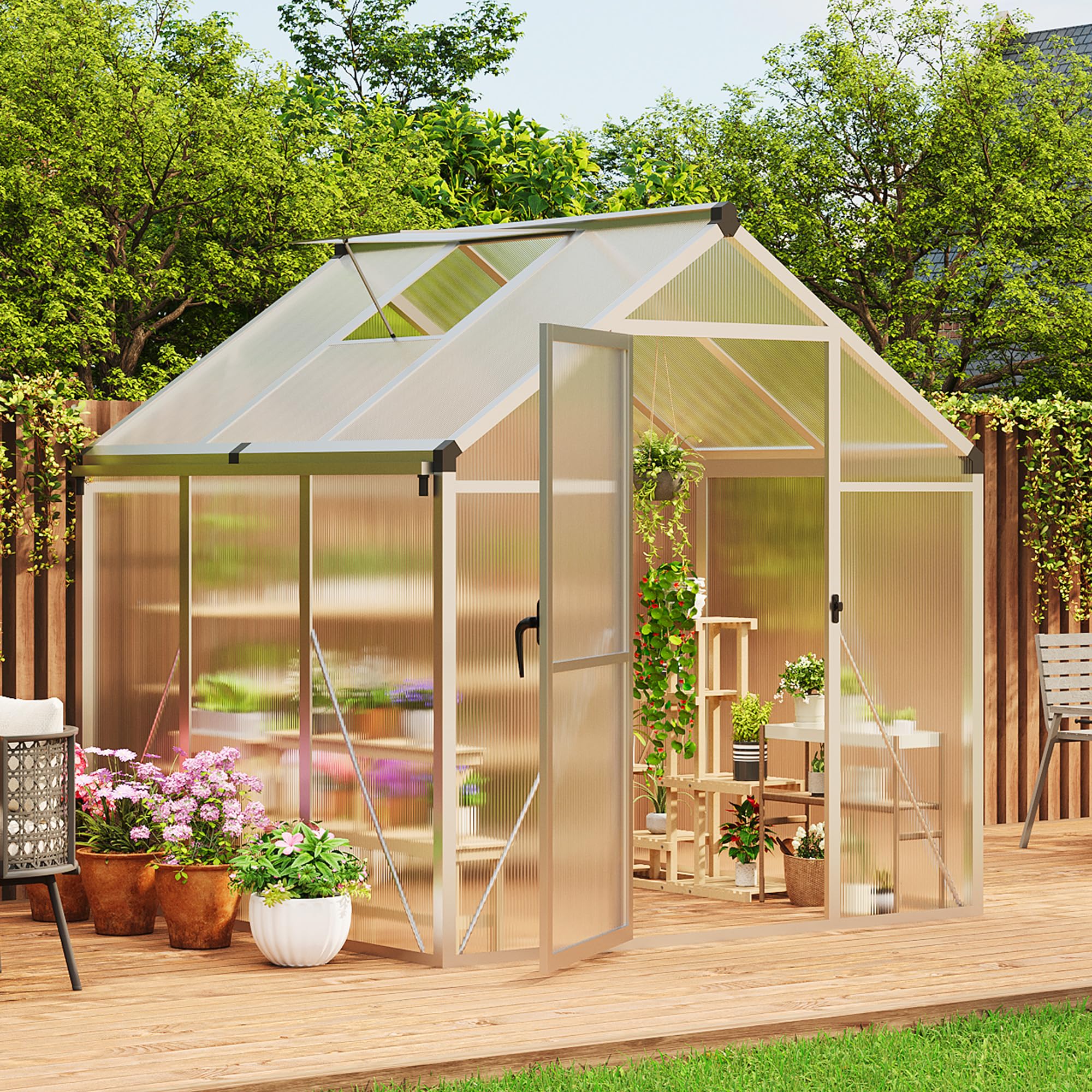 Photo 1 of *PARTIAL SET*
6×6FT Greenhouse, Walk in Greenhouses for Outdoors and Seasons Garden Planting, GreenHouses with Quick Setup Structure and Roof Vent, Polycarbonate Greenhouse with Enhanced Aluminum Frame, Silver