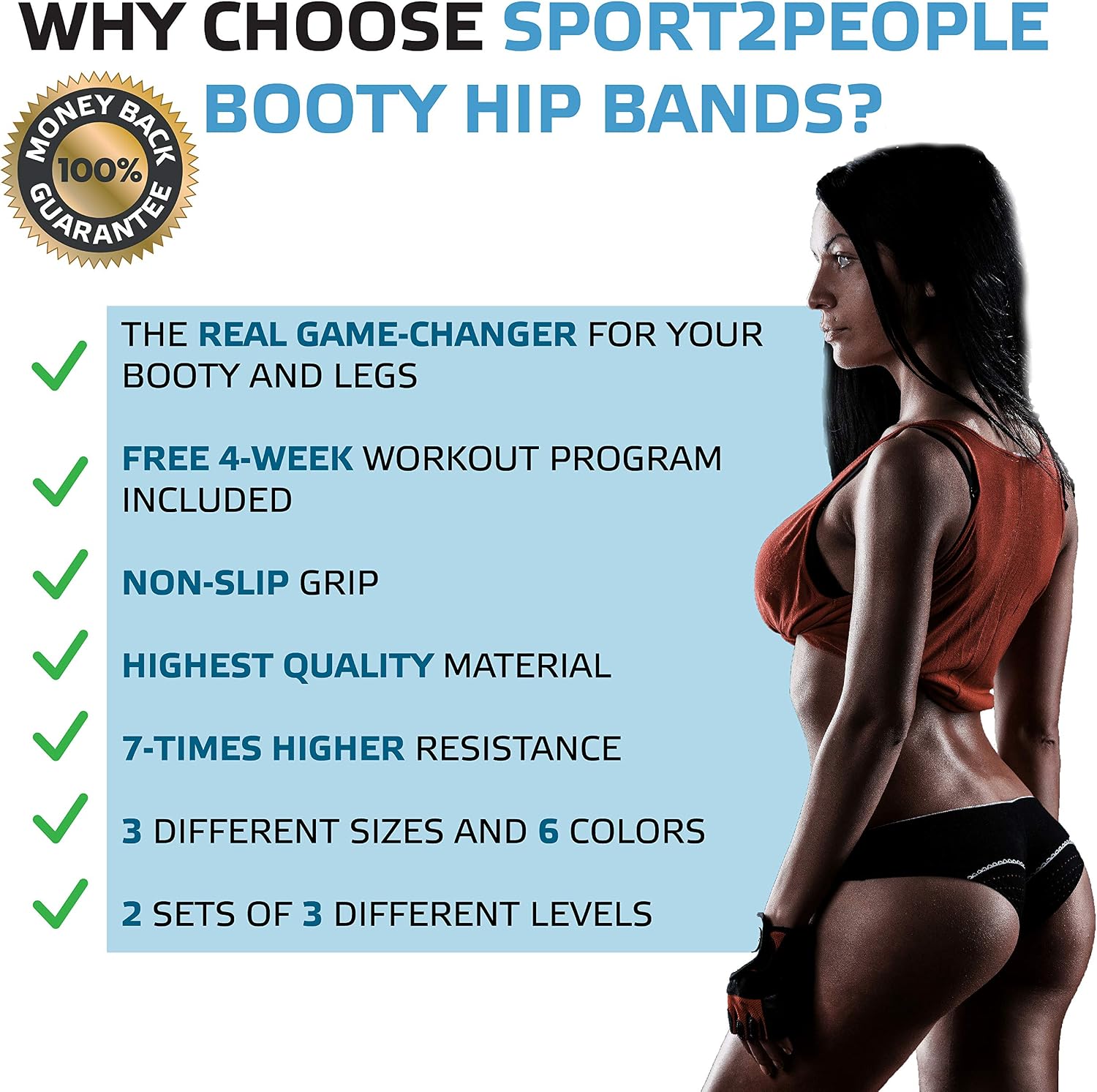 sport2people Fabric Resistance Band for Legs and Butt with Free Booty Workout E-book - Image 3