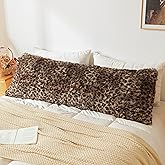 XeGe Fluffy Faux Fur Leopard Print Body Pillow Cover, 20x54 Fuzzy Cheetah Print Body Pillowcase with Zipper, Plush Furry Long Bed Bolster Pillow Cover for Pregnant Women Side Sleeper, Brown and Black