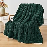 Easthome Electric Heated Blanket Twin Size - Jacquard Shaggy Sherpa 62"x84" Fast Heating Bed Blankets with 6 Heating Levels & 10 Hours Auto Off, Over-Heated Protection ETL, Dark Green