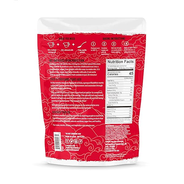 LAKANTO SUGAR FREE CHOCOLATE CHIP COOKIE MIX – SWEETENED WITH MONK FRUIT SWEETENER, GLUTEN FREE, KETO DIET FRIENDLY, VEGAN, 2G NET CARB, ALMOND FLOUR, SEA SALT (12 COOKIES)