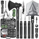 Sahara Sailor Folding Camping Shovel Axe Kit Military Grade, Multifunctional Survival Tactical Shovel with Paracord, Dual Color Flashlight, Whetstone, Emergency Gear for Camping