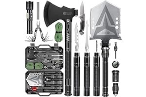 Sahara Sailor Folding Camping Shovel Axe Kit Military Grade, Multifunctional Survival Tactical Shovel with Paracord, Dual Color Flashlight, Whetstone, Emergency Gear for Camping