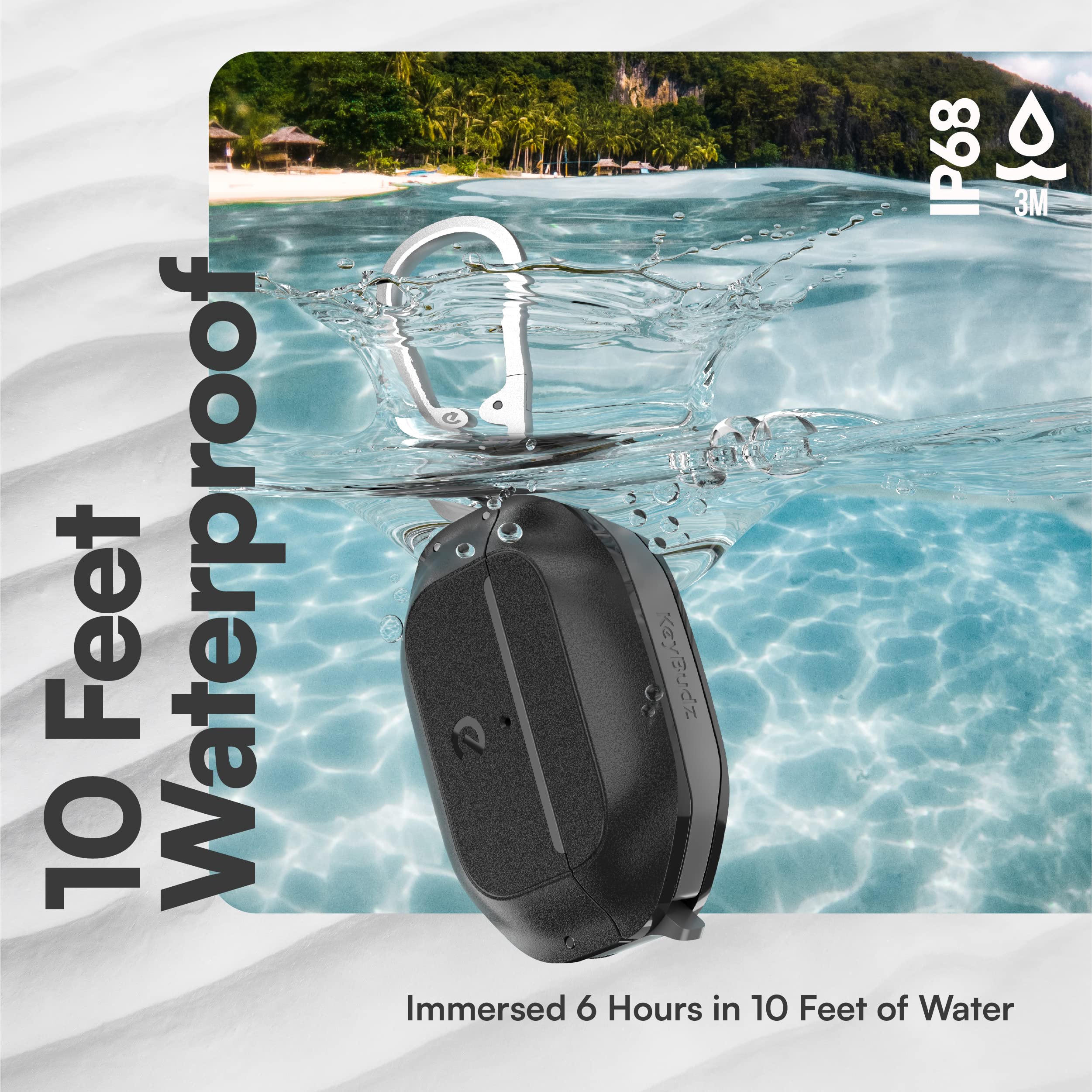 Keybudz for AirPods Pro Case with Lock - Fully Waterproof AirPods Pro 2nd Generation Case Cover - Keychain, Rugged Tough Protection, Hard Shell and Carabiner for USB-C/Lightning (Carbon Black)