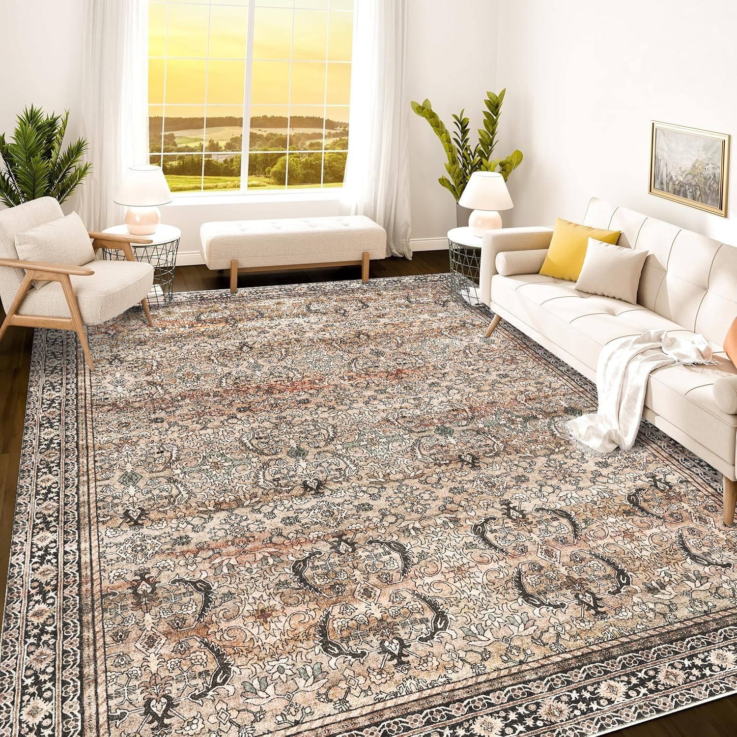 Photo 1 of Istana Rugs 9x12 - Charcoal Olive Bedroom Rug - Washable Area Rugs 9x12 Living Room - Stain Resistant Machine Washable Rugs - Eco-Friendly Dining Room Area Rug - 9 x 12 Area Rugs for Living Room