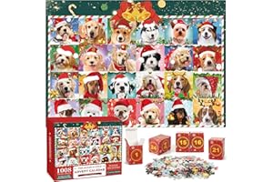 CXWMZY Advent Calendar 2025 Christmas Jigsaw Puzzles, Christmas Dogs Jigsaw Puzzles 1008 Pieces Puzzle 24 Days Christmas Countdown Calendar Family Game Christmas Gifts for Kids Teens Adults