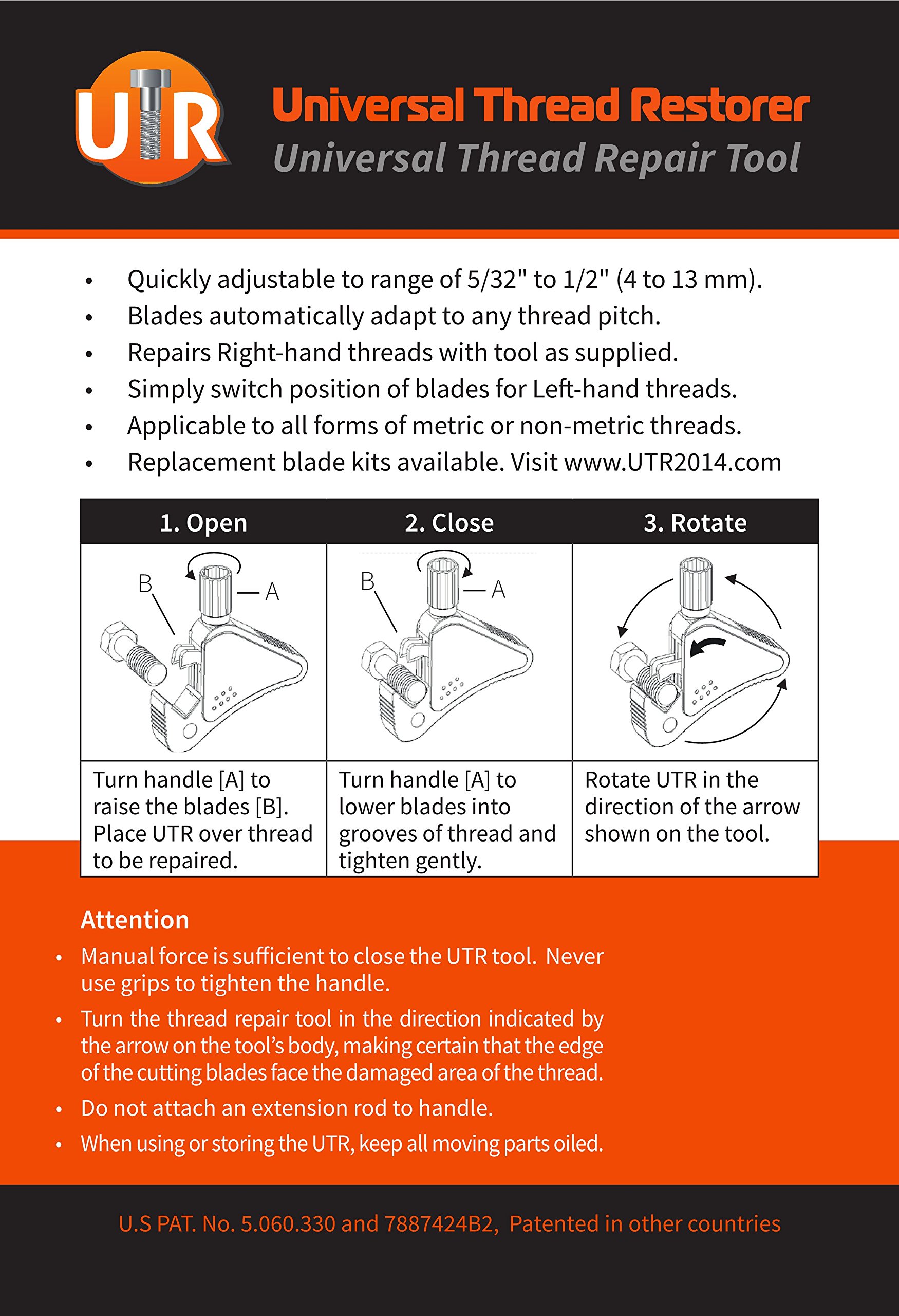 UTR Universal Thread Restorer. External Thread Repair Tool. Easily