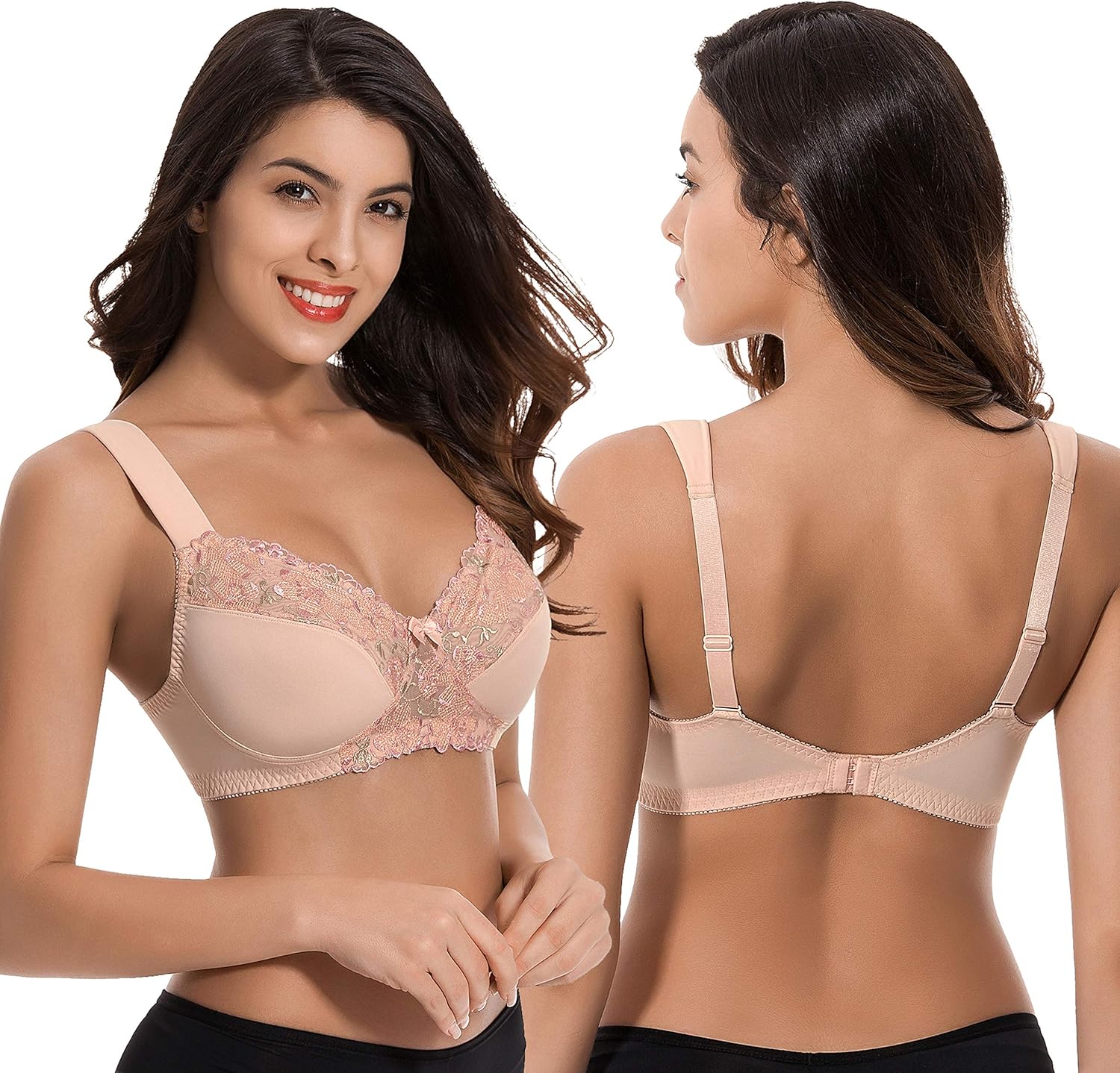 Curve Muse Plus Size Minimizer Unlined Wireless Bra with Lace Embroidery-3Pack at  Women’s Clothing store
