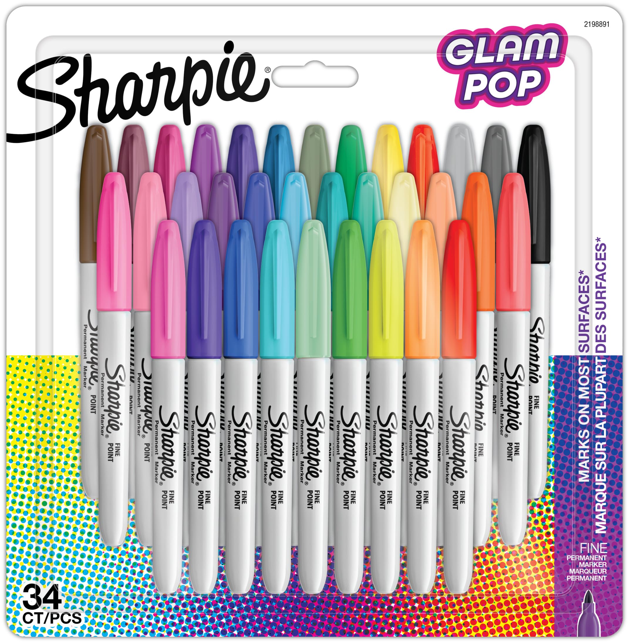 Sharpie Glam Pop-Permanent Marker | feine Spitze für klare Details | gemischte Farben | 34 Wasserfeste Stifte