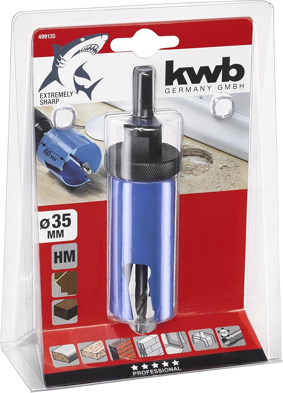 kwb Universal Hole Saw - 35 mm Diameter Size, Extra Sharp Carbide Teeth, 8 mm Center Drill, Blau, 35mm - Image 5