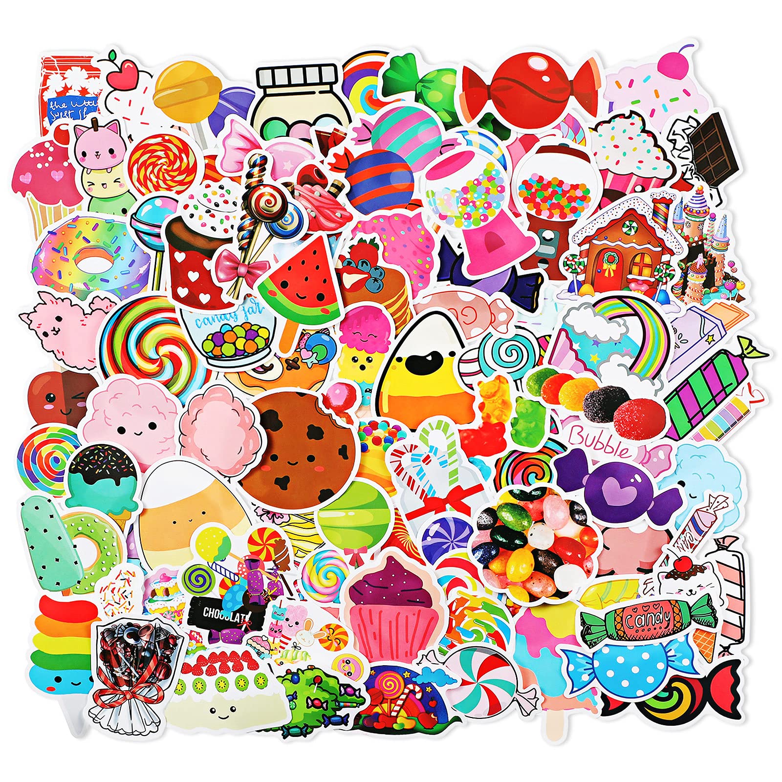 Photo 1 of 100 Pieces Cute Sweets Stickers Sweet Treats Candy Ice Cream Donuts Cupcake Stickers Waterproof Vinyl Decals for Laptop Water Bottle Skateboard Luggage Party Decoration Craft