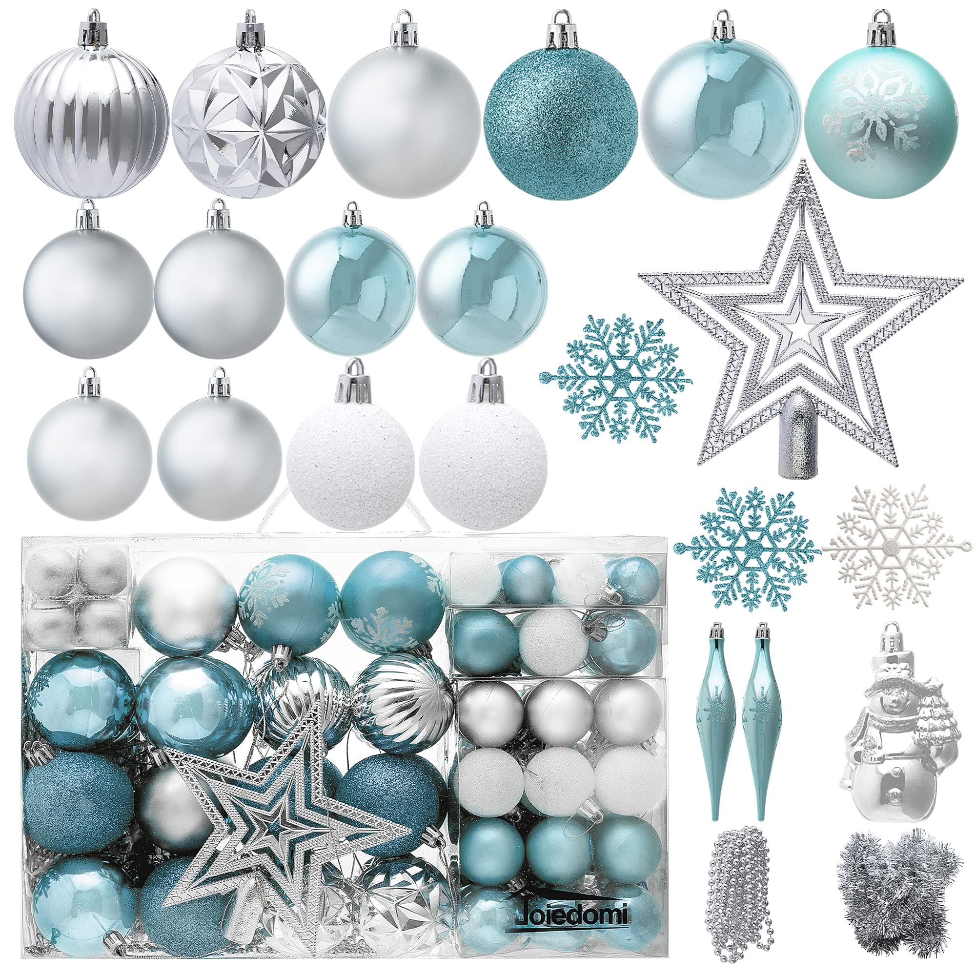 Joiedomi 112 Pcs Christmas Assorted Ornaments with a Star Tree Topper, Shatterproof Christmas Ornaments for Holidays, Party Decoration, Tree Ornaments, and Events (Blue & Grey)