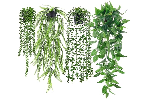 Der Rose 4Pcs Fake Plants, Artificial Plants Fake Hanging Plants for Boho Home Bathroom Bedroom Living Room Office Wall Shelf