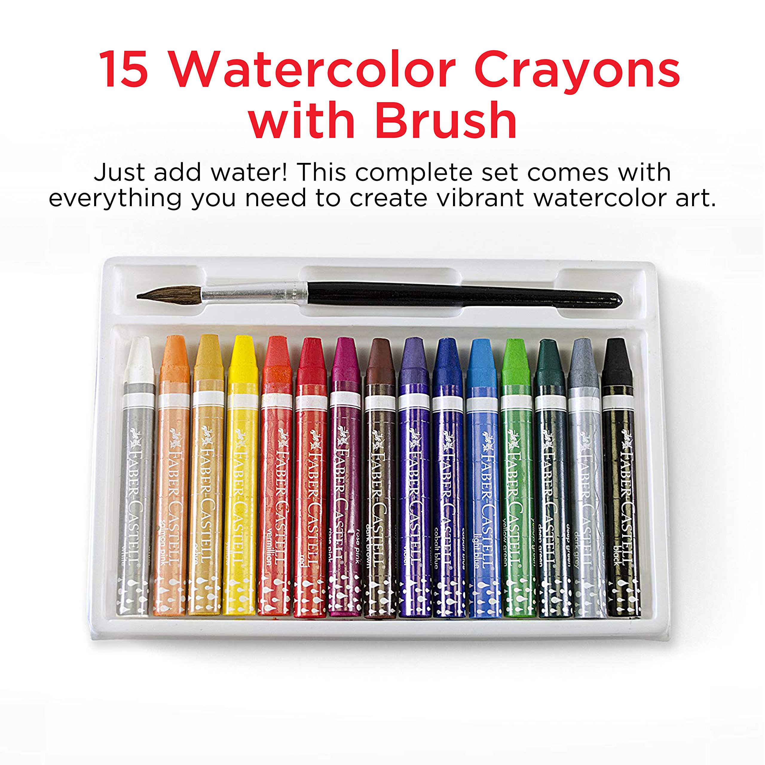 Faber-Castell Watercolor Crayons with Brush, 15 Colors - Watercolors For Kids