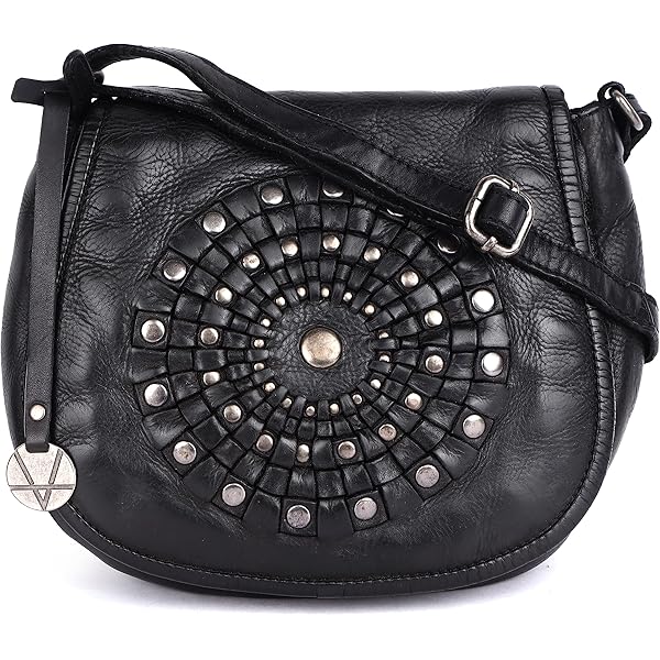 Genuine Italian Leather Boho Studded Crossbody Shoulder Bag