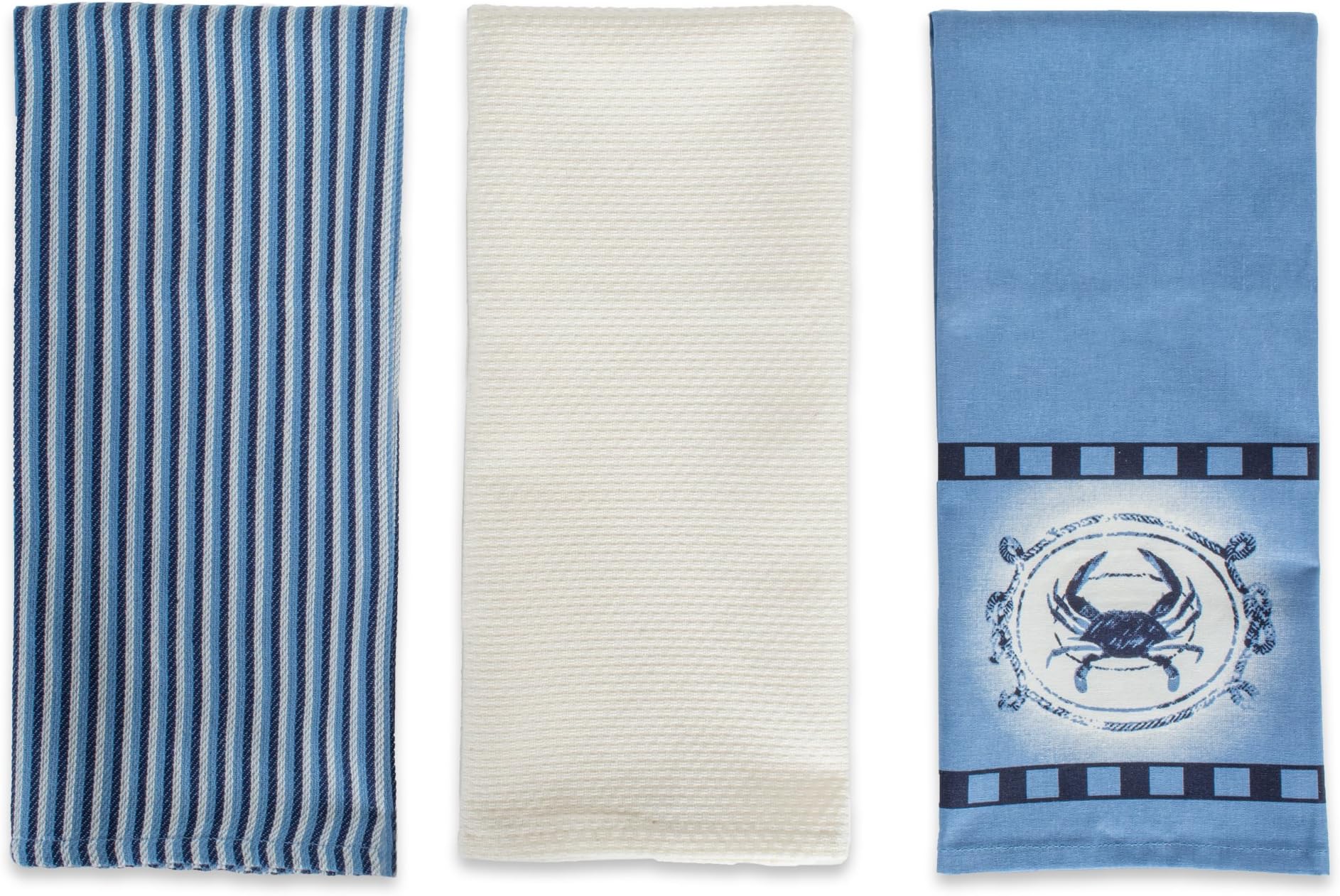 DII CAMZ10865 Cotton Printed Dish Towels, 18x28" Set of 2, Decorative Oversized Kitchen Towels, Perfect Home and Kitchen Gift-Blue Crab